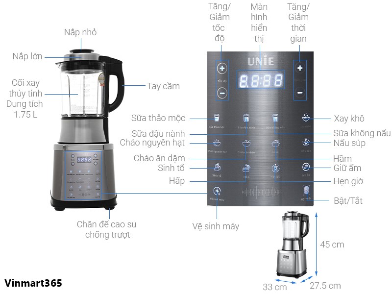 Máy xay sữa hạt Unie V8S xay nhuyễn mịn