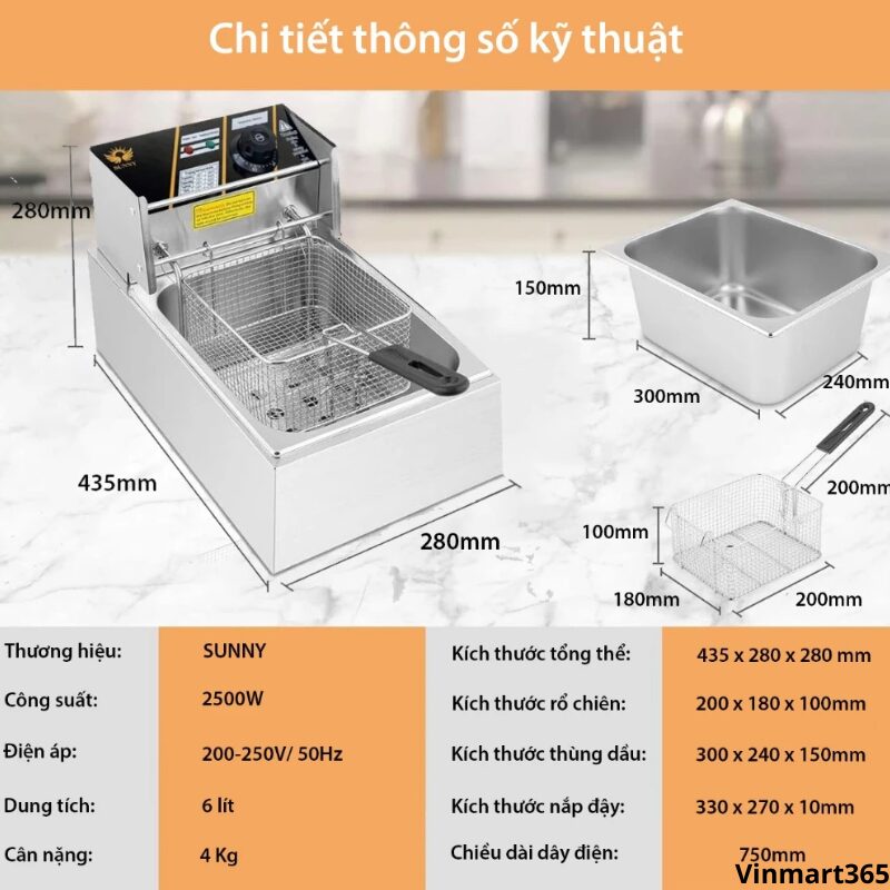 Bếp chiên nhúng điện SUNNY 2500W cao cấp