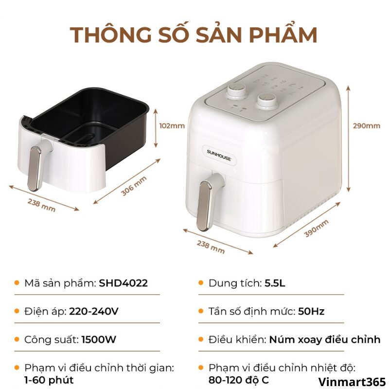 Nồi chiên không dầu Sunhouse SHD4022 cao cấp